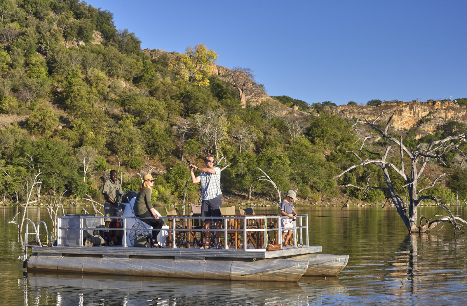 Fishing on the Malalangwe Dam, Singita Pamushana